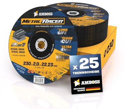 25 x metallskärskiva Ø 230 x 2 x 22,23 mm – metallkapskiva Metal Racer av AMBOSS Tool är lämplig för stål och rostfritt stål, stål/Inox skärskiva 230 lämplig för vinkelslipmaskiner