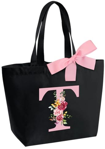 Personalisierte Initialen Tragetasche, Wasserdicht Handtasche Damen, Shopper Tasche Tote Bag mit Innentasche und Reißverschluss Weihnachten Geschenke für Frauen Mutter Freundin Braut Brautjungfern T