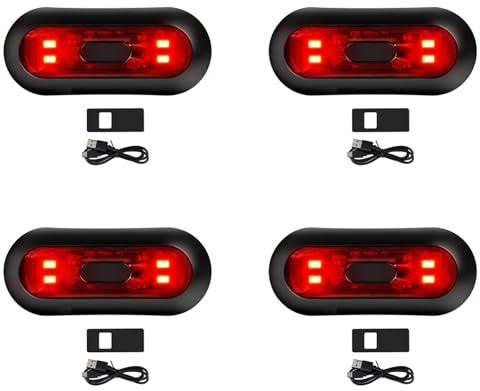 ISTOVO 4X Luce LED per Casco, Luce Freno per Casco Moto Ricaricabile Luce Posteriore di Sicurezza per Guida Notturna
