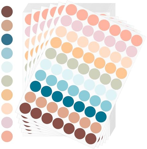 AiQInu Klebepunkte Bunte 1400 Stück 25mm Runde Punktaufkleber Markierungspunkte Etiketten Kleine Runde Punkt Aufkleber Mini Sticker für Büro Schule, Kalender, und zum Basteln, Papier, 10 Farben