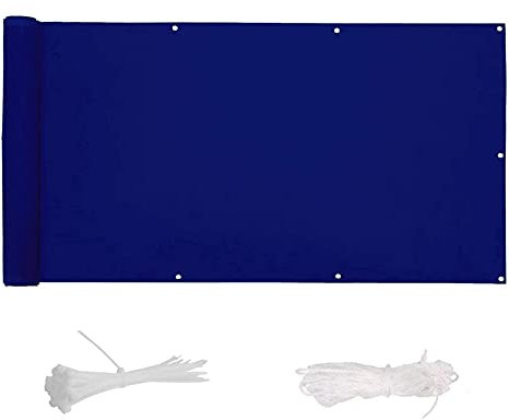 Blauer wetterbeständiger Balkon-Sichtschutz 0,8 x 6,5 m, mit Ösen und Kordel, Sonnenschutz und für Veranda, Terrasse, ideal für Hinterhof, Außenbereich