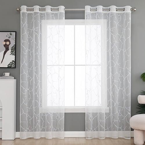 Wycian Vorhang Boho Gardinen Beige Voile 2er Pack mit Marmorrissmuster H274 x B137 cm (2er Pack) Polyester