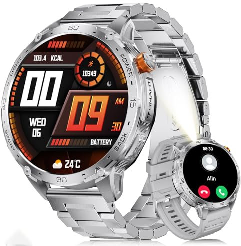 LIGE Militär Smartwatch Herren mit 730 mAh/1,75 HD Großes AMOLED Touchscreen/LED-Licht,Fitnessuhr mit 110+ Sportmodi,Schlafmonitor,Sportuhr für iOS/Android