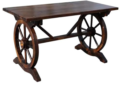 Rustikaler Holztisch für Terrasse, karbonisierte Oberfläche, 140 cm Durchmesser, 3,5 cm dicke Tischplatte, langlebige Outdoor-Möbel, perfekt für Garten und Terrasse