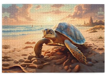 Holzpuzzle 1000 Teile WZYWHJ Schildkröte kriecht am Strand Muster für Erwachsene und Kinder, perfekt für Familienspaß, Stressabbau