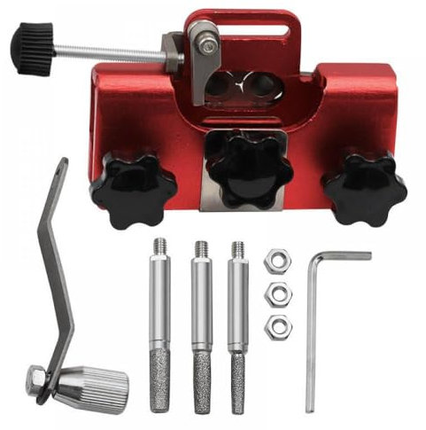 JGHFReW Portable Chainsaw Sharpener Jig Aluminum Chainsaw Sharpening Tool With Grinding Stones And Drill Compatible(Red)