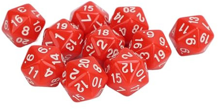 WAONIQ 10pcs Polyedrische Würfel setzen Kunststoff Leichtes 20 -seitiger Würfel für Rollenspieltischspiele (Rot)