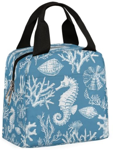 Mexpekil Bolsa de almuerzo aislada con diseño de caballito de mar de océano para niños y niñas, bolsa térmica para el almuerzo para mujeres y hombres, lonchera para la escuela y el trabajo