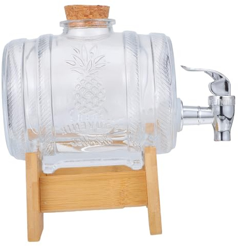 Cabilock Barril Retro de Vidrio para Bebidas con Soporte de Bambú Dispensador de Vino para Fiestas y Reuniones Casa