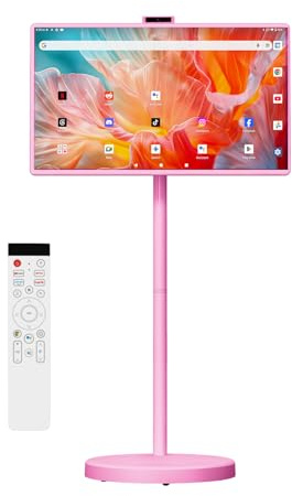 32 Inch Portable Smart TV | 1080P Touch Screen | Android 15 8G+128GB Storage | Movable Monitor on Wheels | 5MP Camera | 38,400 mAh Battery | Voice/Airmouse Remote Control | Versatile Rotatable Display