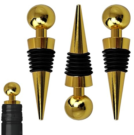 3 Stück Weinflaschenverschluss, Weinverschluss Flaschenverschluss Flasche Saver Sealer für Weinsammlung Rotwein Champagner Bier, Zinklegierung (Gold)