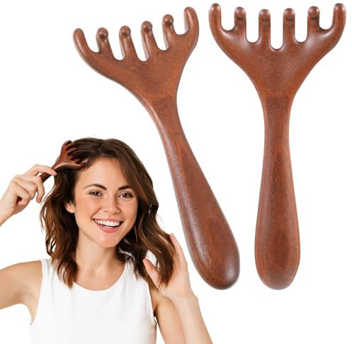 2Pcs Wooden Head Massager Scalp, Protable Head Scratcher Massager for Relaxation & Stress Reduction, Scalp Wood Comb Gift for Mother, Sister and Lover