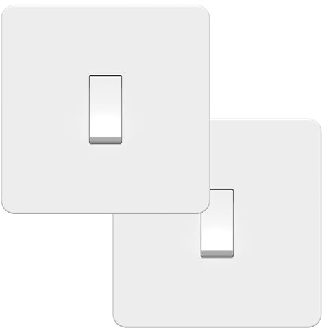 LIDER 1-Gang Screwless Light Switch, 1-Way/2-Way, UKCA Certified, Screwless Plastic Faceplate, Thermoplastic, Round Edges, 16A, Glossy Finish, White, 2 Pack