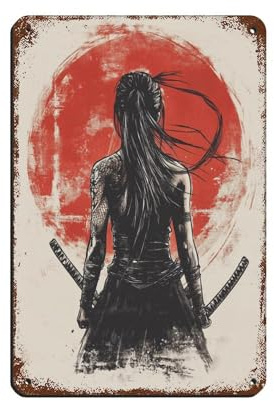 Empowered Weiblicher Samurai-Blechschild auf Leinwand, Vintage, Metall, Pub, Club, Café, Bar, Zuhause, Wandkunst, Dekoration, Poster, Retro, 20 x 30 cm