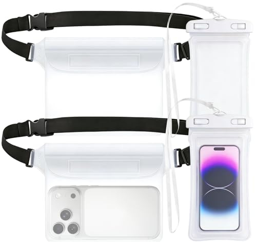 GOWTX - Bolsa impermeable transparente - 4 unidades, funda impermeable para teléfono móvil, bolsa impermeable para el vientre con correa ajustable, IPX8, bolsa impermeable para actividades al aire