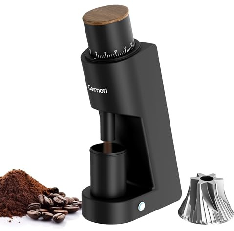 Single Dose Coffee Grinder,Geimori GU38 Coffee Grinder with 38mm 6-Core Stainless Steel Conical Burr, 0.01mm Stepless Adjustment, Low Retention Espresso Grinder with Magnetic Dosing Cup,Black