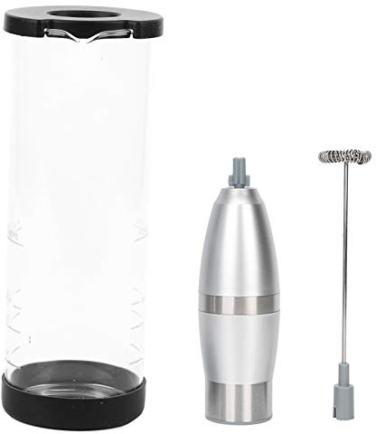 Frullino e sbattitore elettrico in acciaio inox, frullatore manuale automatico a doppia velocità per caffè, latte macchiato, frullati, include un misurino in vetro e un coperchio