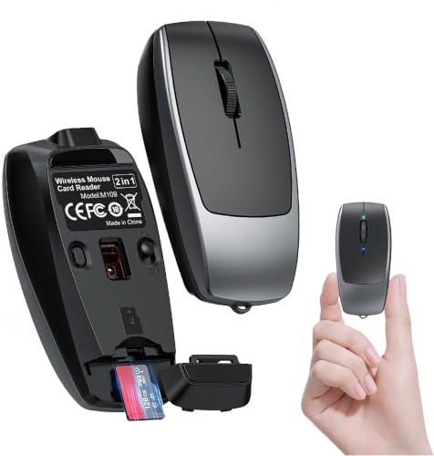 Mini mouse Bluetooth senza fili con lettore di schede TF (fino a 2 TB), portatile, silenzioso, ricaricabile, ottico, compatto, ideale per viaggi, PC, smartphone, laptop, tablet, computer, ufficio e