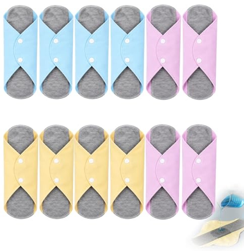 12 Pcs Reusable Sanitary Pads, Panty Liners for Women,Period Pads, Comfortable Sustainable Feminine Care Essentials and Absorbent Menstrual Protection, Designed for Everyday Use