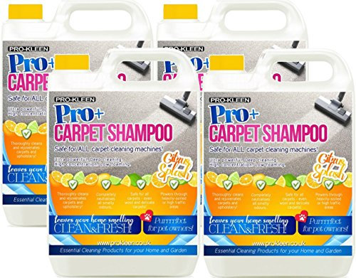 Pro-Kleen Pro+ Carpet and Upholstery Cleaning Solution – 4 in 1 Concentrate Carpet Shampoo – Suitable for all Machines 4 x 5L (Citrus Splash)