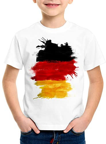 CottonCloud Flagge Deutschland Kinder T-Shirt Fußball Sport Germany WM EM Fahne, Farbe:Weiß, Größe:164