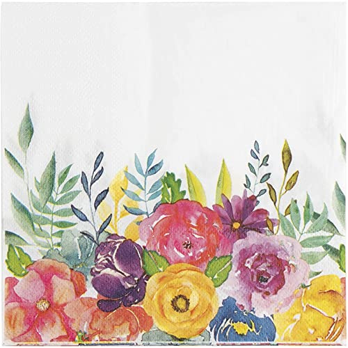 100 Pack Floral Paper Napkins, Disposable Serviettes for Bridal Shower, Afternoon Tea Party Supplies, English Garden Party Decorations, 33cm x 33cm