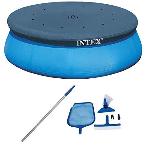 Intex Swimming Pool Maintenance Kit w Vacuum & Pole & 15 Ft Easy Set Pool Cover