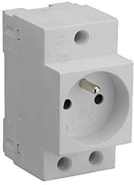 DEBFLEX - Prise Électrique 2P+T Pour Tableau Electrique - Prise Modulaire 10/16A avec Terre - Montage sur Rail DIN - Grise