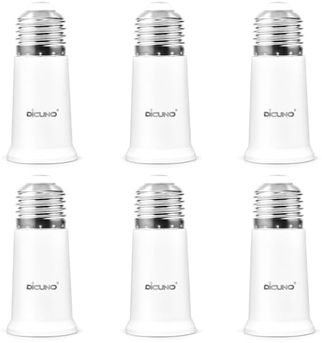 DiCUNO E26 Socket Extender, E26 Standard Medium Base Lamp Bulb Socket Adapter of 5CM/1.97 Inch Extension, Max 200W, Light Bulb Extender, 6 Pcs