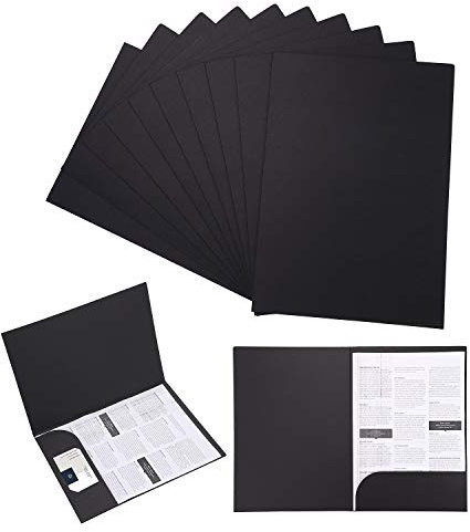 10Pcs A4 Kraft Paper Black File Folder Business Report Presentation Holder Portfolio Foolscap Document Wallet Display Book Project Folder Square Cut File Holder Paperwork Organizer for Office School