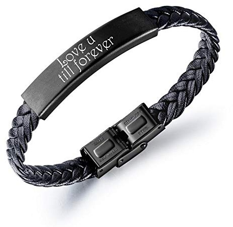 kaululu Herren Damen Paar Personalisierte Lederarmbänder mit Namen Gravur Armbänder für Männer Frauen Personalisierte Geschenke für Männer Geburtstag (Black-1)