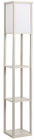 HOMCOM Stehlampe mit Regalen, E27 Fassung, Fußschalter, Eiche | 40W, Wohnzimmer Stehleuchte, Nachttischlampe, Lampenschirm, Standlampe für Schlafzimmer, Arbeitszimmer, Büro