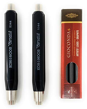 Koh-I-Noor 5344 Druckbleistift 2 Stück plus Ersatzminen (6 Stück) I 5,6 mm Durchmesser I Minenhalter I Zum Skizzieren Planen Zeichnen I Handwerkerstift