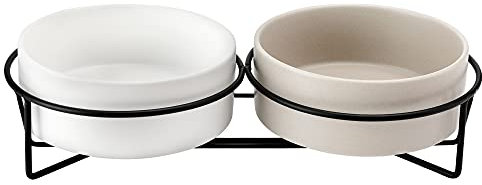 PETTOM Raised Cat Bowls Ceramic Double Cat Food and Water Bowl Set with Steel Stands for Cats and Small Dogs - Anti Vomiting, Spine Protection