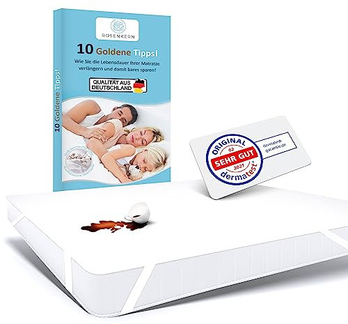 Rosenkern® Milbenbezug Matratze 90x200 - [Made in Germany] - Inkontinenz-Bettunterlage Waschbar - Atmungsaktiver Molton Matratzenschoner - Nässeschutz 90x200 Wasserdicht