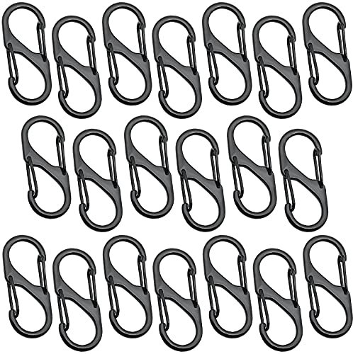 20 Stück S-Karabiner, Klein, Edelstahl, Mini, Schwarz, Aluminiumlegierung, S-Form, Doppelkarabiner, für Wandern, Camping, Reisen