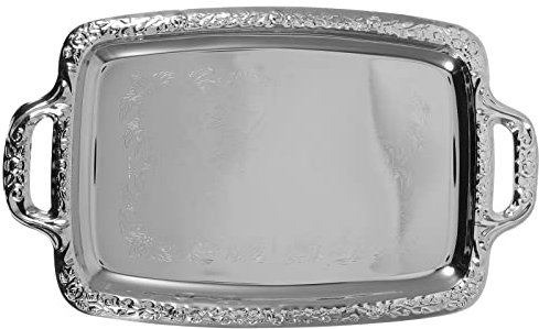 CabilockElegant Silver Mirror Tray - with Chrome Edging and Handles - Rectangle Vanity Tray - Ideal for Ottoman, Coffee Table, Perfume Set, Living Room, Dining Room, Whiskey Decanter Set.