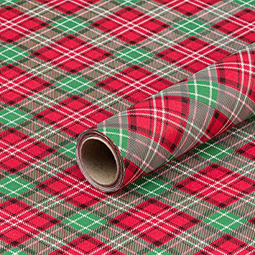 Natürlich verpacken Weihnachtspapier Schottenkaro Rot und Grün, Geschenkpapier, glatt - 1 Rolle 0,7 x 10 m