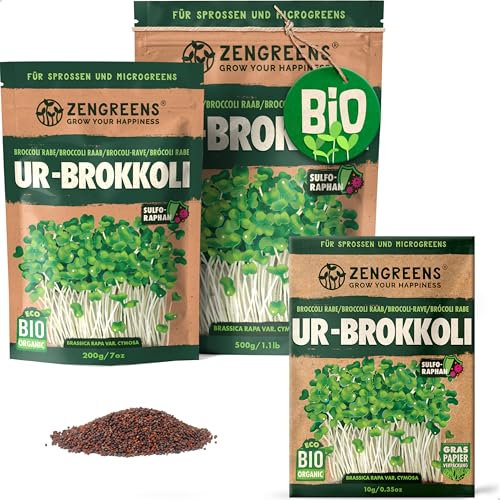ZenGreens® - Bio Ur-Brokkoli Sprossen Samen - Wähle zwischen 10g, 200g und 500g - Brokkolisprossen mit hohem Sulforaphan-Gehalt - Stengelkohl Samen - Brokkolisamen - Keimrate von über 97%