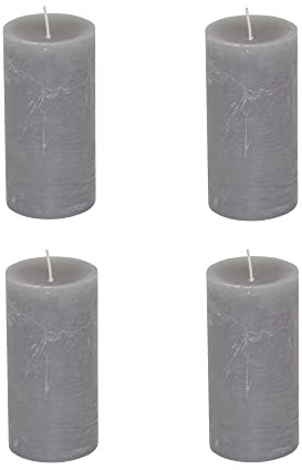 Stumpenkerzen Rustic 4er Set - Stumpenkerze, Blockkerze, Kerze, Adventskranz, Advent - Kein Ruß - Brenndauer: 60 Std. - viele Farben - 7x13 cm (Grau)
