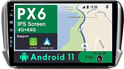 JOYX PX6 Android 11 bilradio passar Peugeot 208/2008 (2012–2018) – [4G 64G] – kamera gratis – 2 Din 10,1 tum – stöder DAB rattstyrning 4G WiFi BT Android bil, Carplay HDMI 4K-video