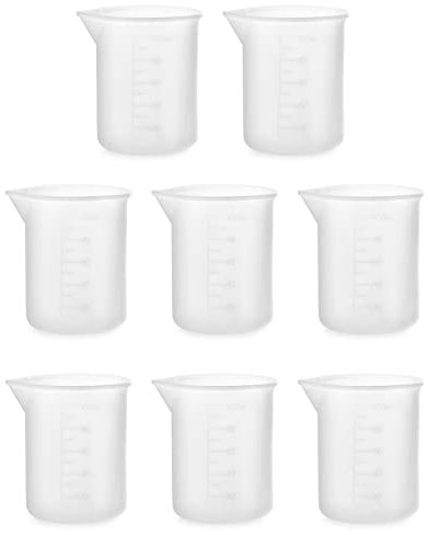QWORK® 8pcs Silicone Measuring Cups, 100ml Silicone Cups for Resin, Clear Graduated Cups, Non-Stick Mixing Cups with Precise Scales, for DIY Resin Adhesive Tools, Art, waxing, Kitchen