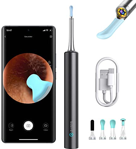 BEBIRD Ear Wax Removal, Ear Cleaner with Ear Camera, 5 Megapixels 1080P Ear Scope, Ear Picker with 6 LED Lights, Full Set Ear Wax Removal Tool with 4 Ear Scoops, Black