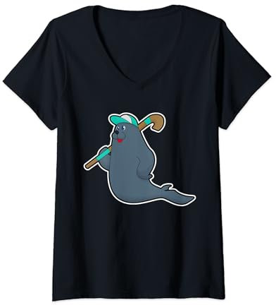 Damen Seehund Feldhockey Feldhockeyschläger Sport T-Shirt mit V-Ausschnitt