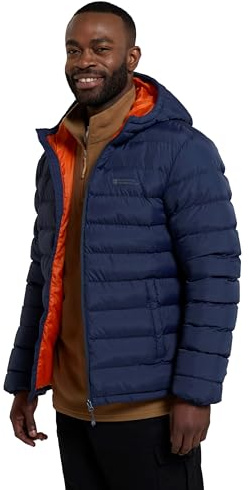 Mountain Warehouse Season Mens Padded Jacket - Water Resistant Puffer Coat, Lightweight, Lab Tested to -30C, Microfibre Filler - Spring Summer, Travelling, Walking Navy L