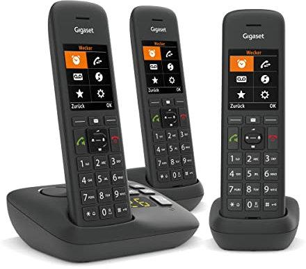 Gigaset C575A Trio - Cordless Trio con segreteria telefonica - possibilità di passare la chiamata da un portatile all'altro, Nero [Versione Italiana]