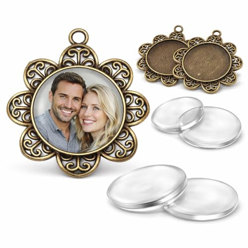 8 Teile 4 Stück Charm Leere Lünette Tablett Medaillons Metall Anhänger Fassungen Schmuck Runde 4 Stück Klar Glas Cabochon Bastelset