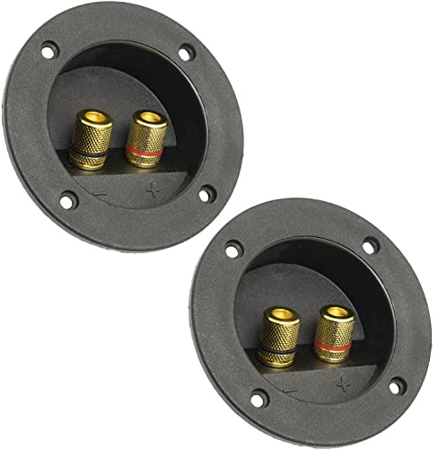 AERZETIX - C65593 - Set di 2 morsettiere/spine 2 banane - per banana 4mm - apertura del cavo 5mm - diametro 81mm - terminale rotondo da incasso collegamento altoparlante - 2 vie per avvitare