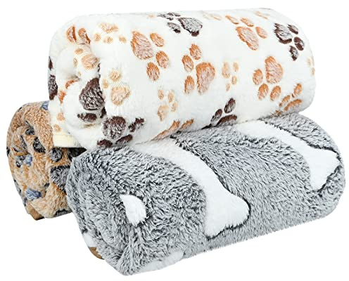 3 Stück Hundedecke, Katzendecken Waschbar und Flauschig, Weiche Warme Fleece Haustier Decken, Kuscheldecke Hund Bettmatte, Fleecedecke, Haustierdecke für Kleine Mittlere Hunde Katzen (107 x 75 cm)