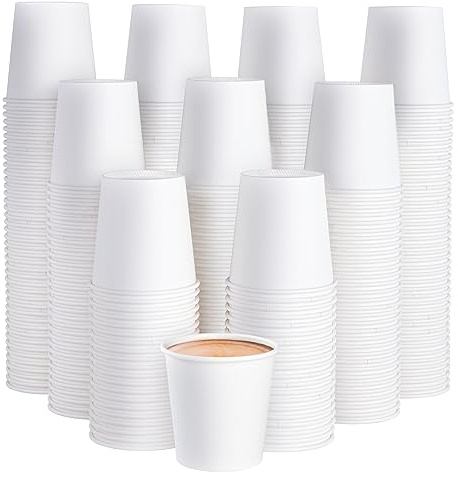 JOLLY PARTY 300 Pack 6 oz Disposable Paper Coffee Cup, Hot/Cold Beverage Drinking Cups for Water, White Paper Hot Coffee Cups